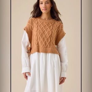 Altar’d State Cable Knit Layered Sweater Top XL Brown